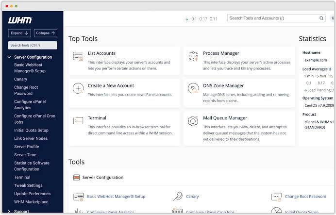 WHM dashboard — Reseller management